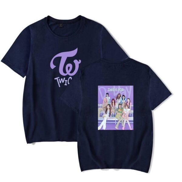 TWICE merchandise t-shirt, high quality and affordable band apparel, perfect for fans to show support. Features a group photo and TWICE logo, ideal for casual wear and fan collection.