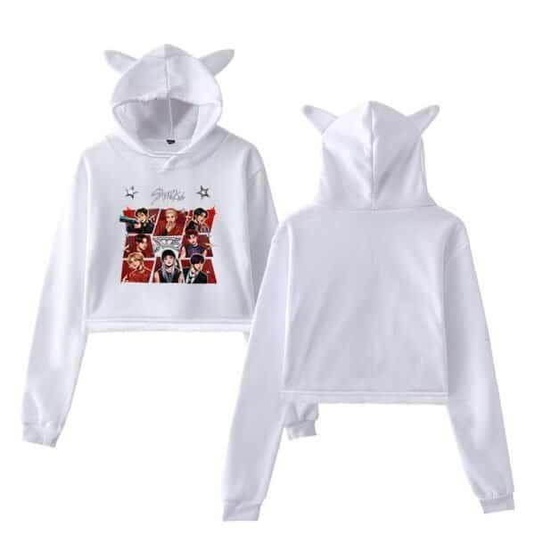 White hoodie and sweatpants set with anime character print and bunny ears design, stylish casual wear for teens and adults, affordable and high-quality material.