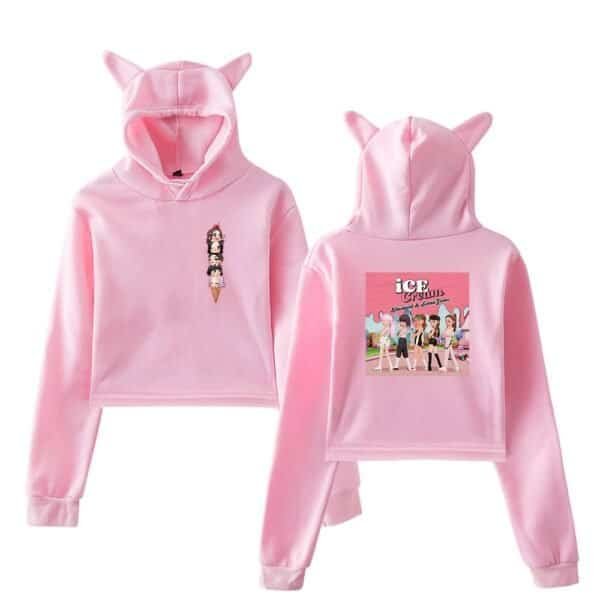 Cute pink hoodie and sweatpants set with ice cream graphic and cartoon characters, stylish and cozy, perfect for kids and teens. High-quality, affordable and trendy merchandise.
