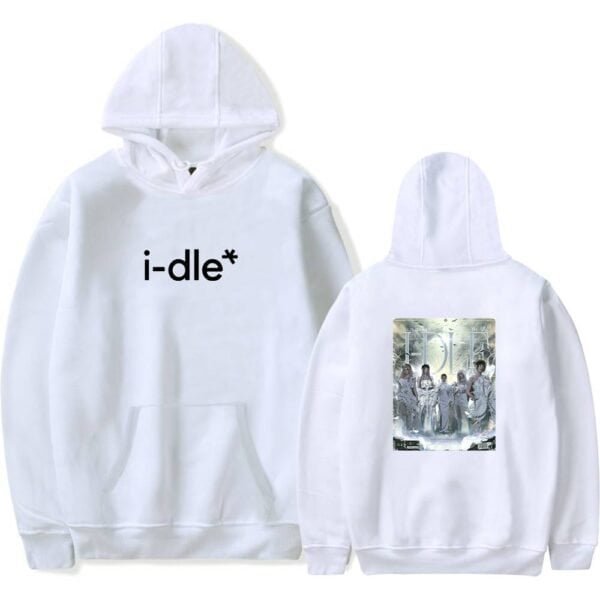High-quality white hoodie with customized design, affordable price, perfect for merch enthusiasts.