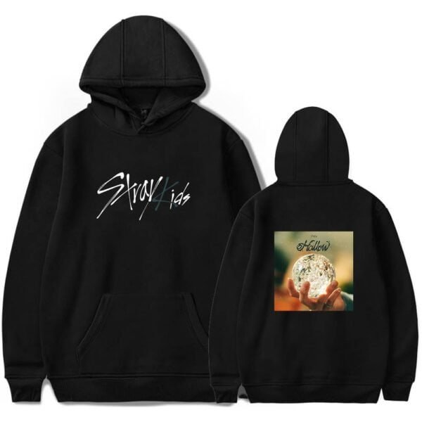 Black hoodie with a stylish Scribble style logo on the front and a moon-themed graphic on the back, perfect for affordable and high-quality merchandise.