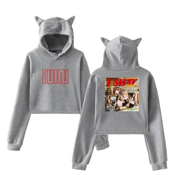 Jumbo gray hoodie with cute cat ears and stylish graphic print.