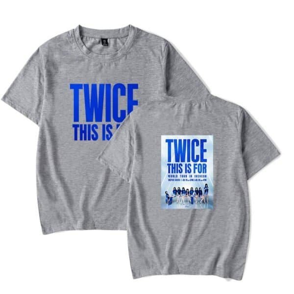 TWICE this is for tour merchandise t-shirt, gray, high-quality, affordable price, perfect for fans, comfortable cotton fabric, official TWICE band merchandise, stylish and durable.