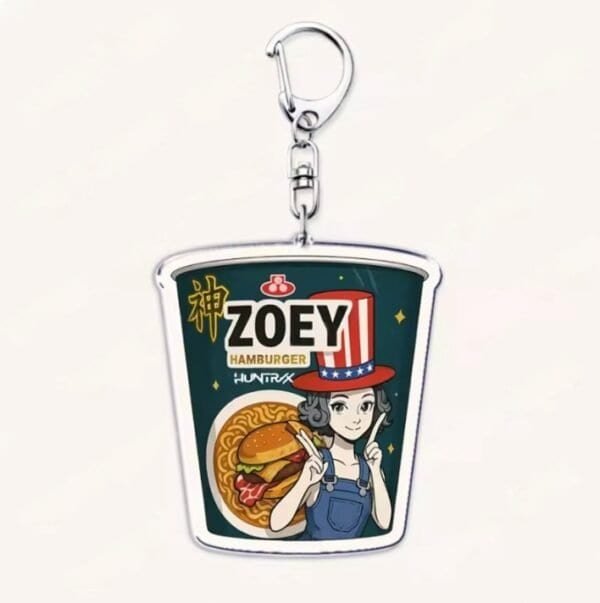 Zoy hamburger cartoon keychain, cheap high quality merch, novelty accessory, fun and affordable promotional item, perfect for fans of quirky collectibles, lightweight and durable, ideal as a gift or personal use.