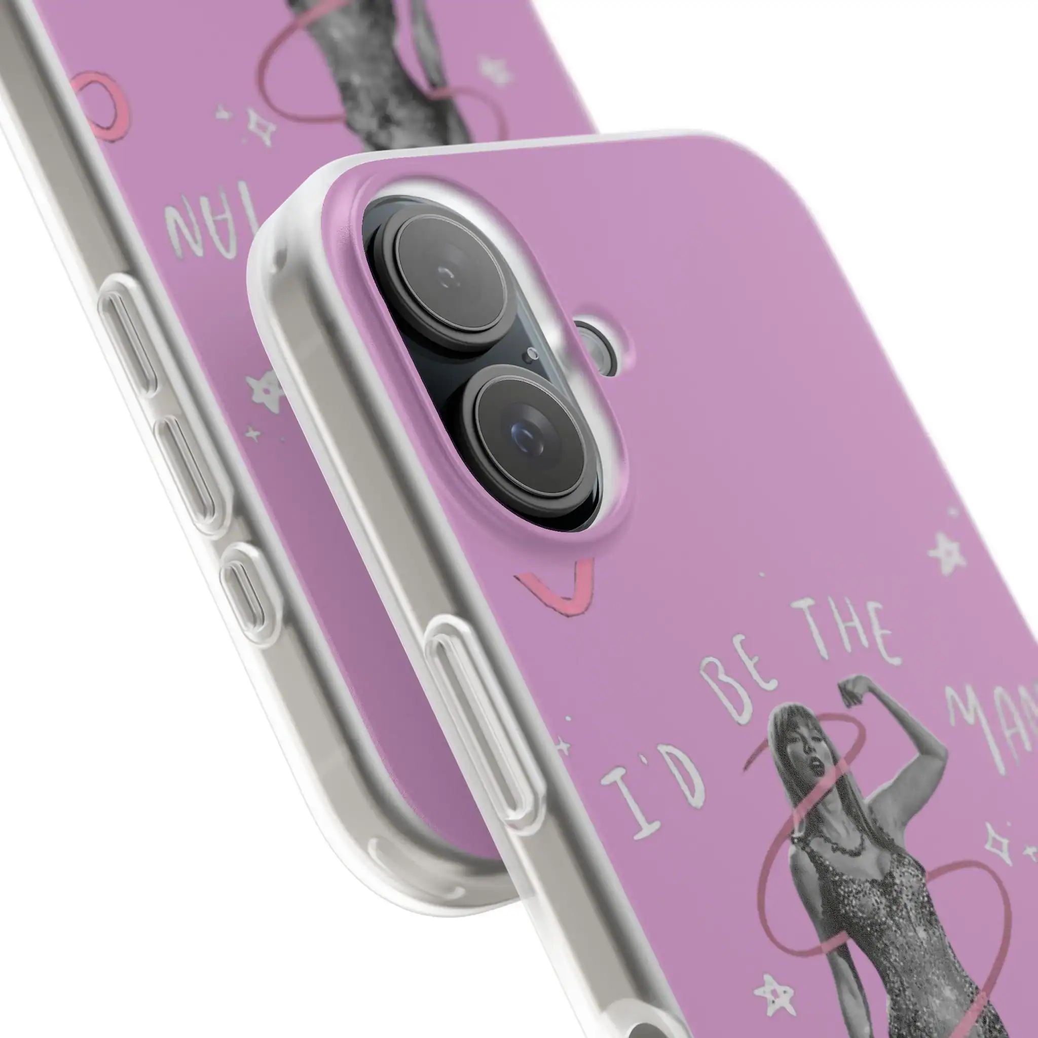 Accessories for phone, pink and silver phone case with graphic print, trendy design, affordable quality, high protection, stylish and durable merchandise.