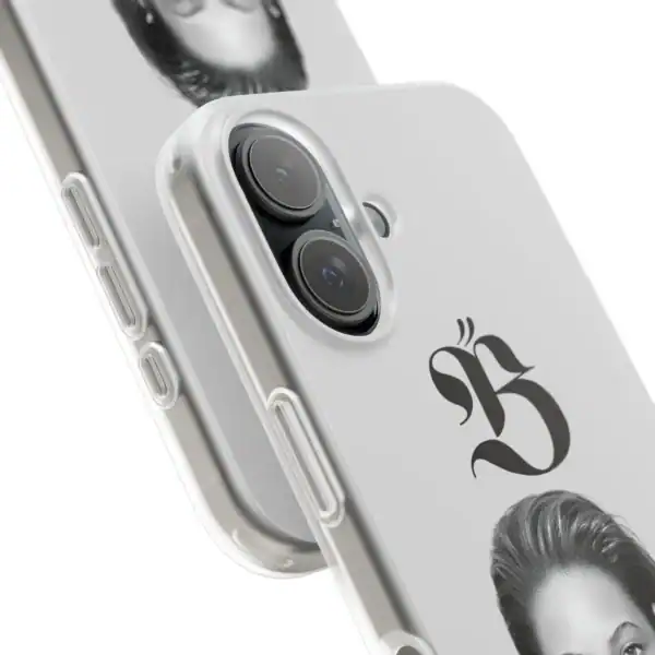 Silicone phone case with a graphic design, dual camera cutout, and customized print for a stylish look.