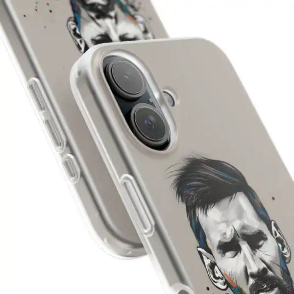 Black and white graffiti-inspired portrait phone case with a colorful splash feature, designed for high-quality, affordable merch.