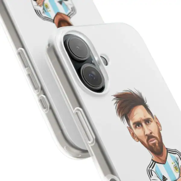 Iphone case with a caricature of a male soccer player, designed for cheap high-quality merchandise.