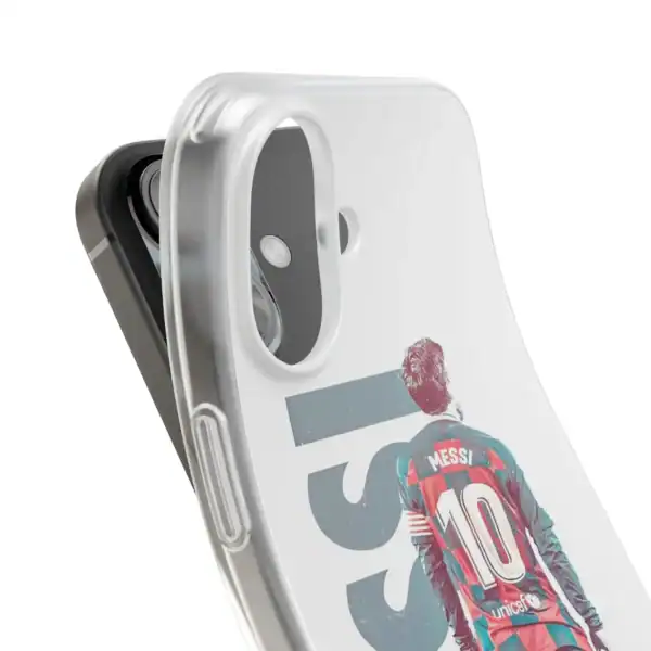 Reflective, high-quality phone case featuring a vibrant Messi design, offering affordable and durable merch to showcase your support for your favorite football star.
