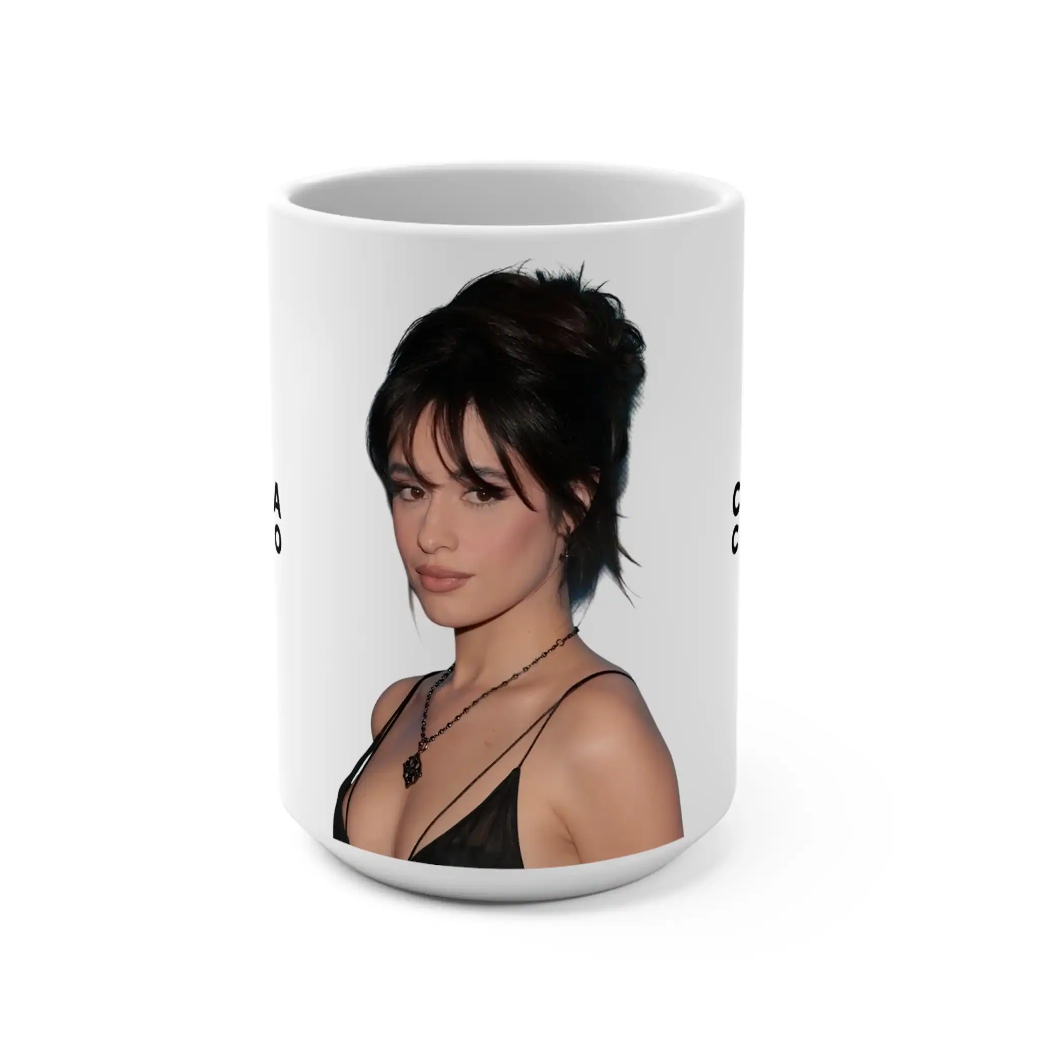 Kate beckinsale black tank top mug with her portrait, high-quality printed coffee mug, perfect for fans and collectors, affordable and durable for everyday use.