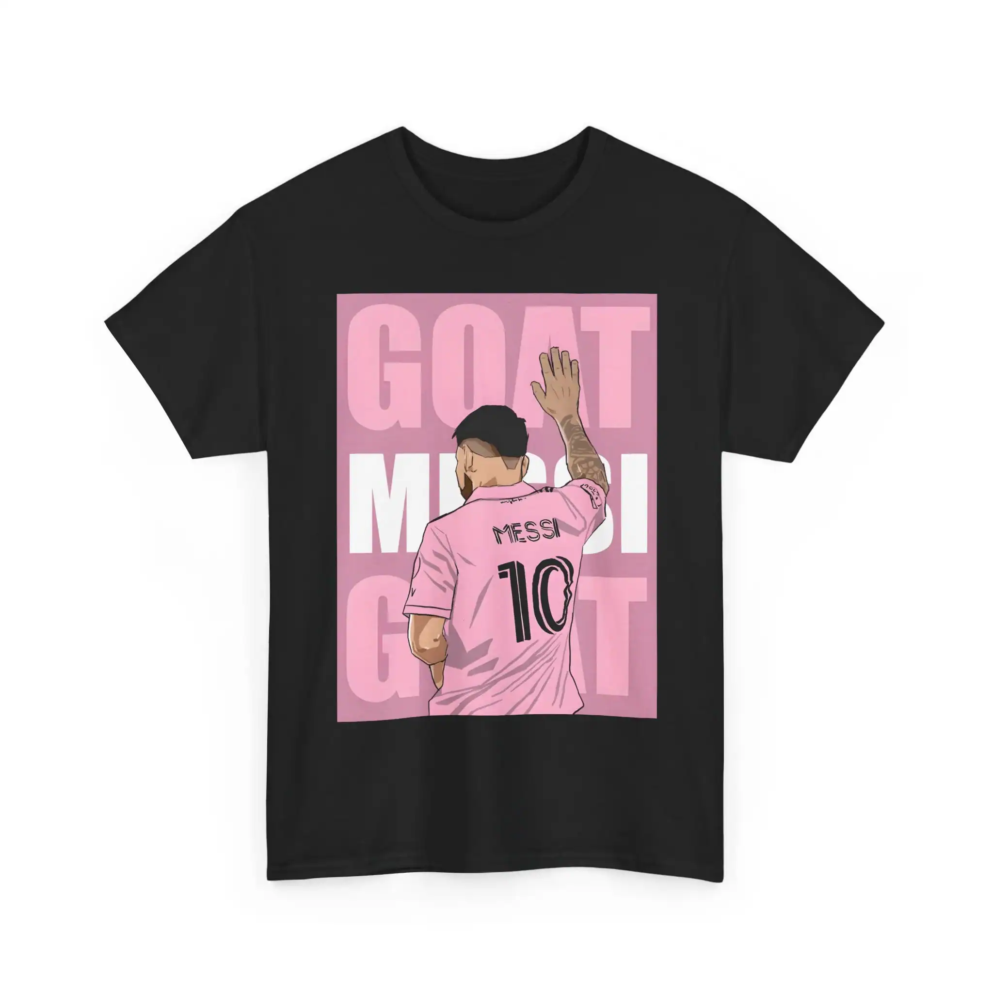 High-quality, affordable Messi-inspired graphic t-shirt featuring a stylish design and vibrant print. Perfect for soccer fans seeking budget-friendly merchandise with good style.