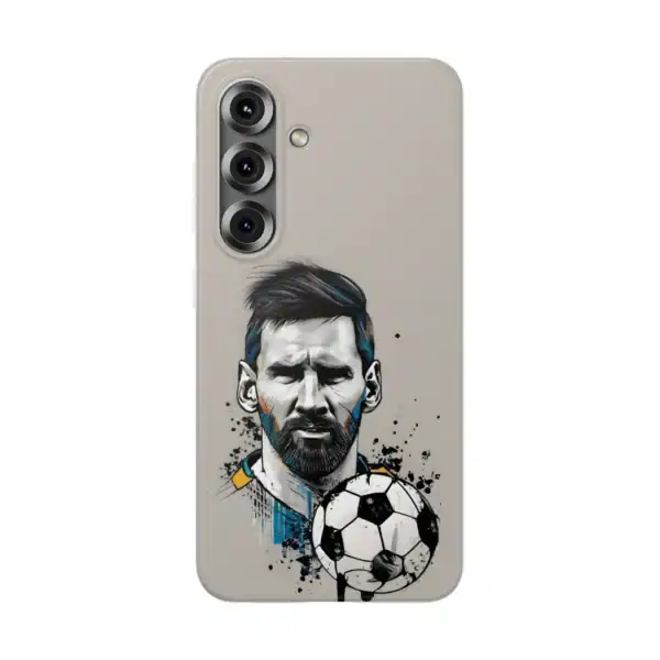 Stylish phone case featuring a graphic of a soccer player with a ball, made from high-quality materials, affordable, and perfect for fans who want cheap, yet durable merch.