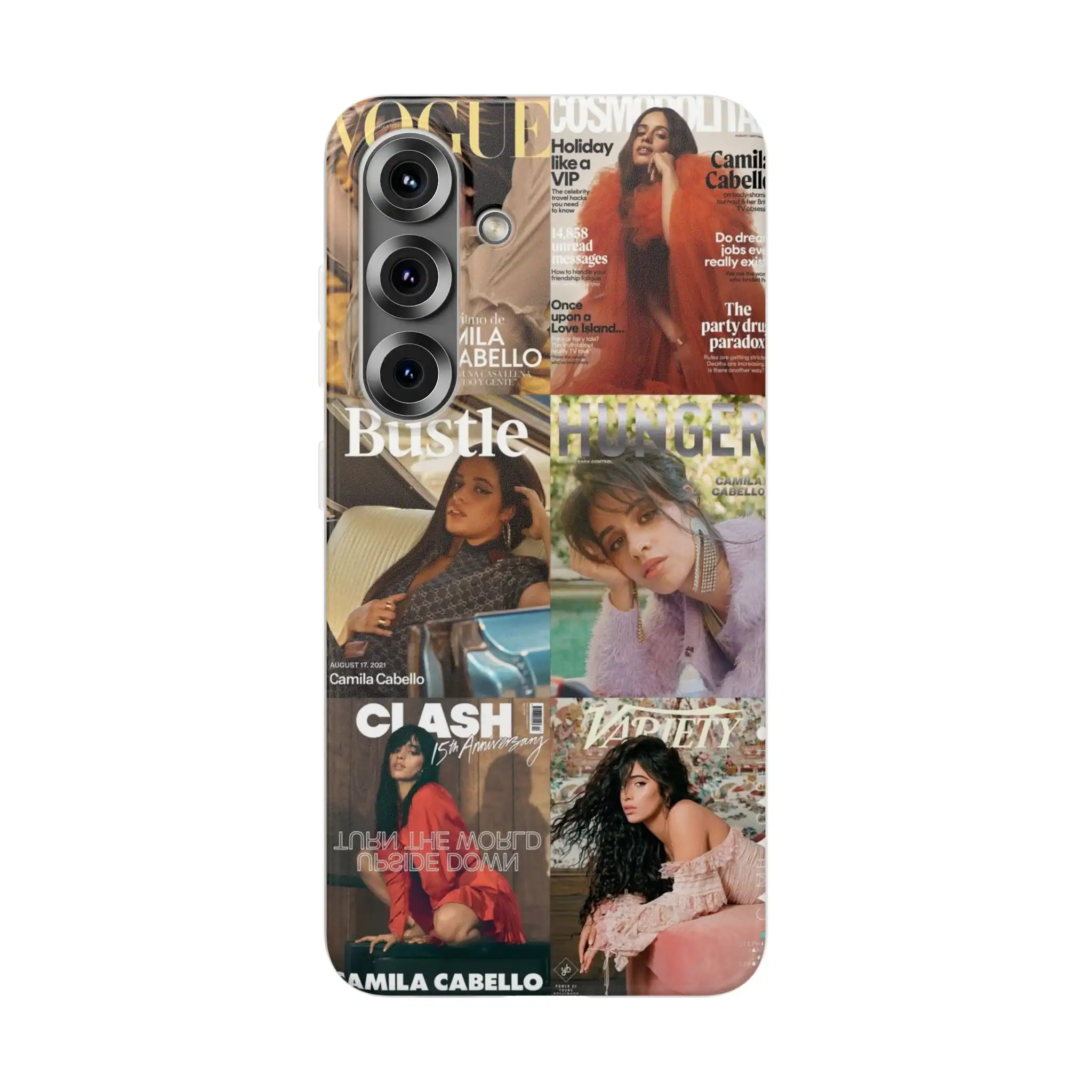 Vogue magazine covers featuring young models and celebrities in stylish outfits with bold typography, promoting fashionable, affordable, high-quality merchandise for trending youth culture.