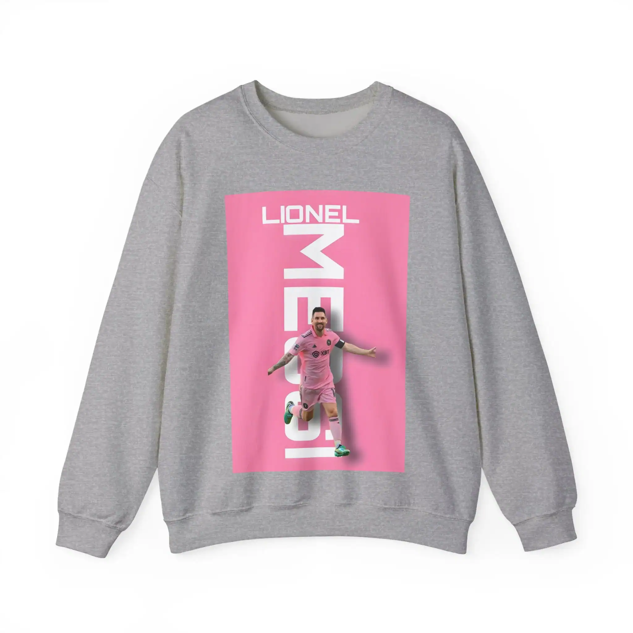 Lionel Messi themed sweatshirt with a printed image of the soccer star, ideal for fans seeking affordable, high-quality merchandise.