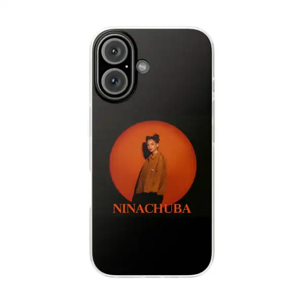 Ninachuba character printed on a sleek black smartphone case, featuring vibrant orange and red tones. Perfect for fans seeking affordable, high-quality merchandise with eye-catching designs.