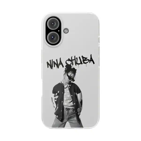 Nina chuba phone case with black and white graffiti art design.