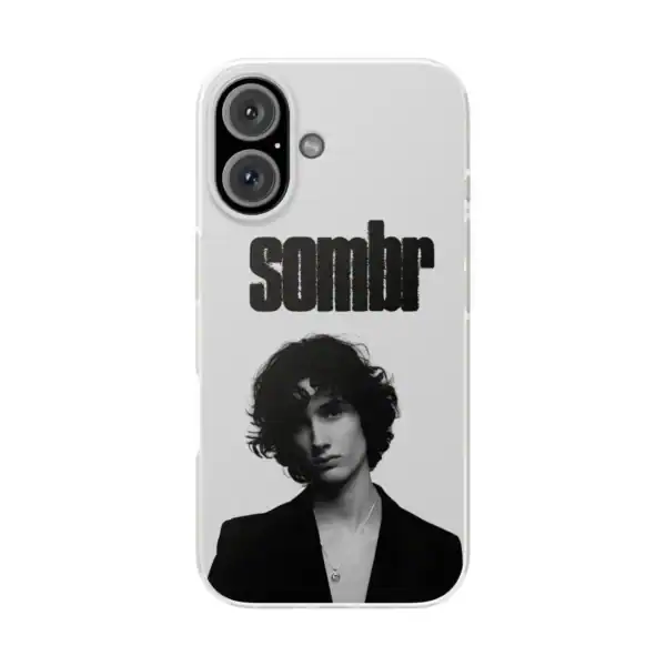 Sombre phone case with black and white art and bold text design, affordable and high-quality merchandise for phone accessories.