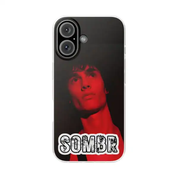 Vintage phone case featuring a stylish portrait of a young man illuminated in red with the text "SOMBR" below. Made with affordable, high-quality materials for a cool, trendy look.