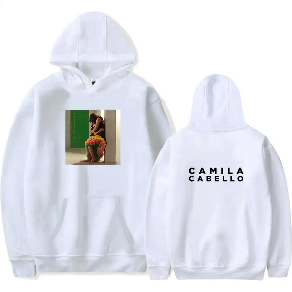 Plain white hoodie with custom print; affordable high-quality merch design.