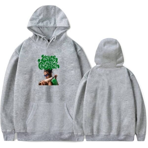 Front view, grey hoodie with colorful graphic and text, trendy casual streetwear, high-quality material, affordable price, perfect for everyday wear or as a gift.