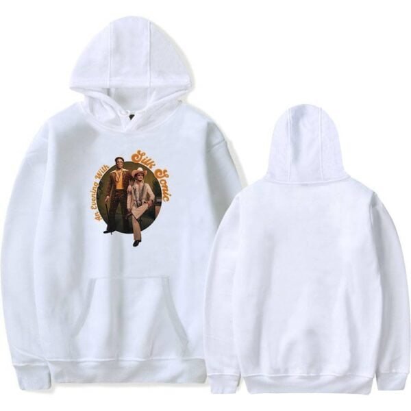 Unique white hoodie featuring a vintage-inspired graphic print of two stylish individuals with "An Evening With Sufi Joni" text, perfect for affordable high-quality merch.