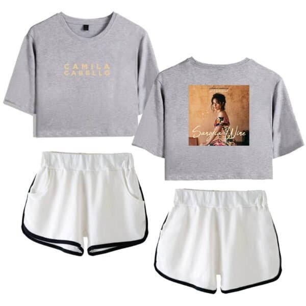 Camilla cabello crop top and athletic shorts set, affordable high-quality casual wear, stylish and comfortable for everyday use.