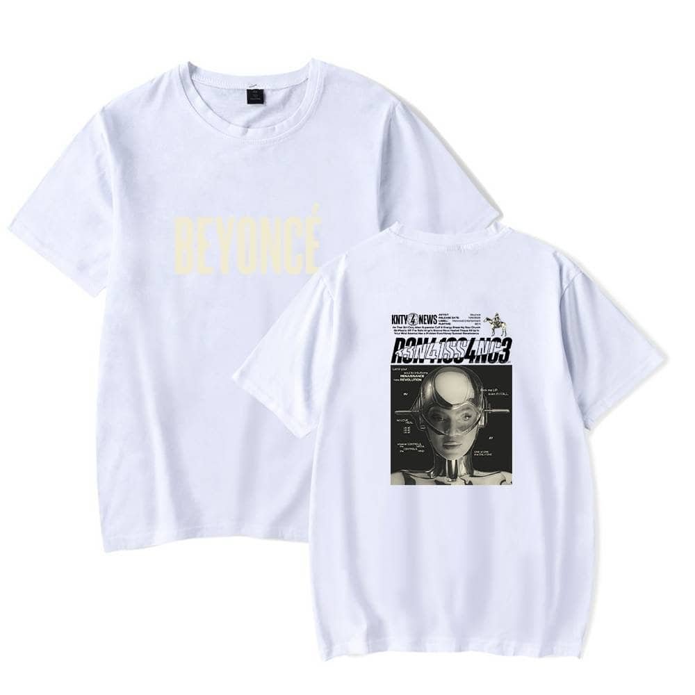 High quality cheap merch with a Beyonce logo and futuristic graphic design.