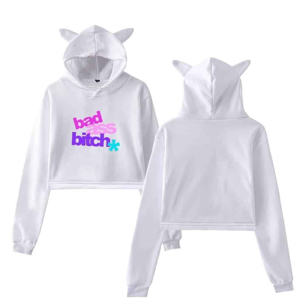 Bad bitch hoodie with cat ears, stylish and affordable high-quality merch for fashion-forward individuals.