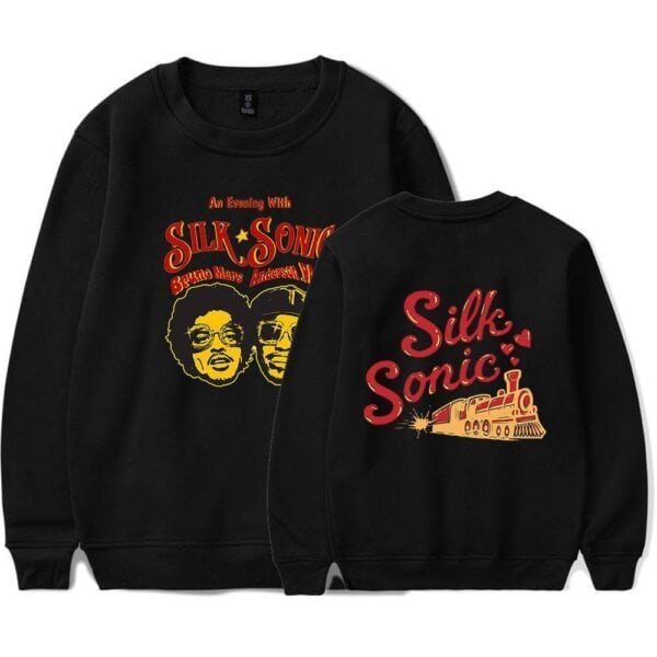 Vintage silk sonic concert sweatshirt with retro design, affordable high-quality merch, perfect for fans.