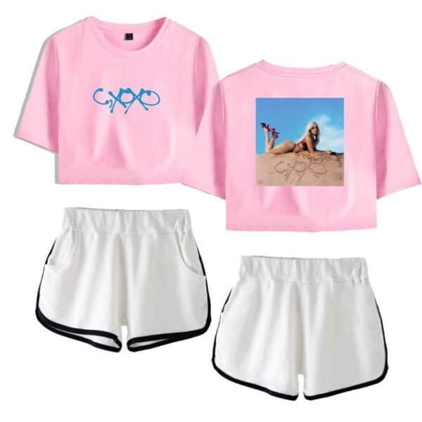 Custom pink graphic t-shirt with beach photo print, casual and trendy, affordable high-quality merch for summer or beachwear.