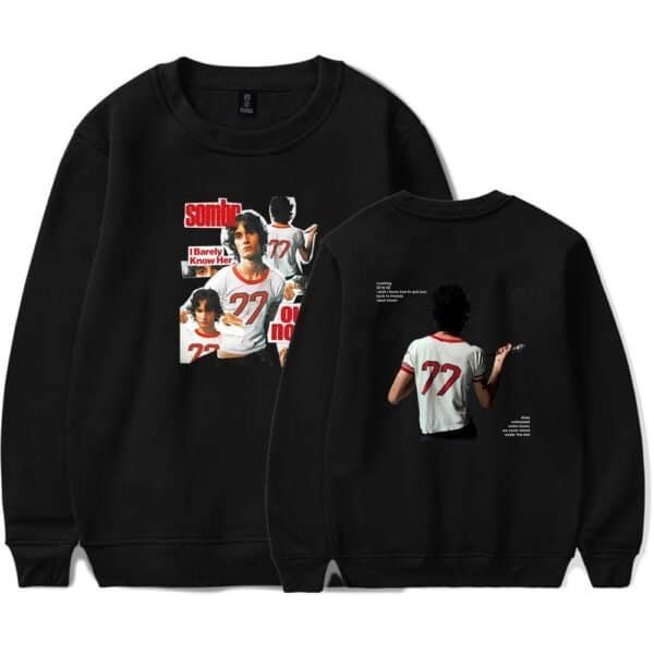 Vintage black sweatshirt with teenager graphic design for casual streetwear.
