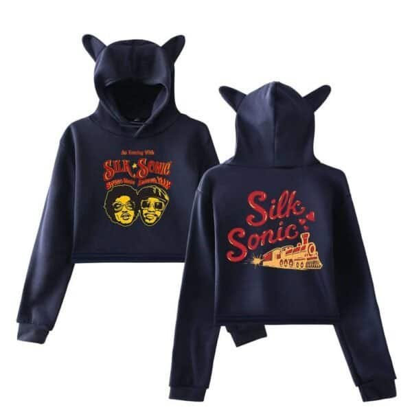 Silk sonic hoodie with cartoon graphics and train design, affordable high-quality merch, stylish streetwear, perfect for fans of silk sonic music, unisex casual hoodie for all seasons.