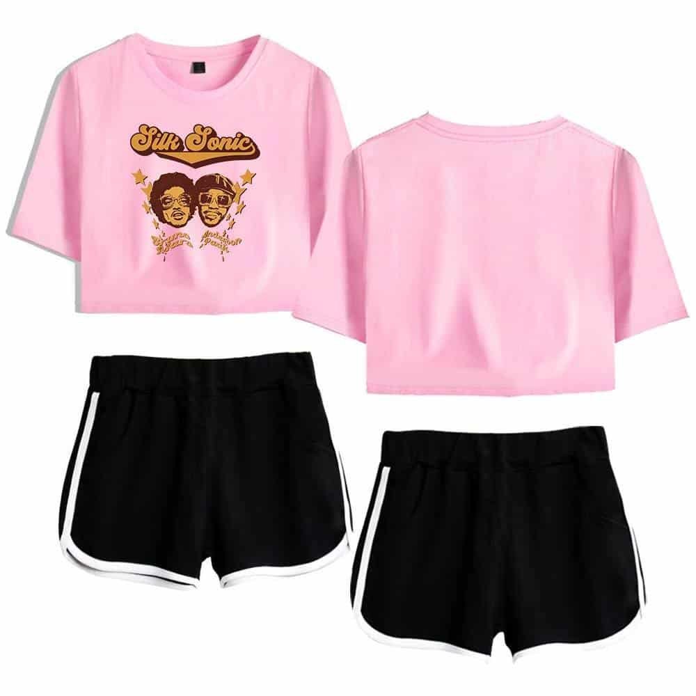 Comfy affordable graphic crop top and athletic shorts set, stylish and high quality for casual wear.