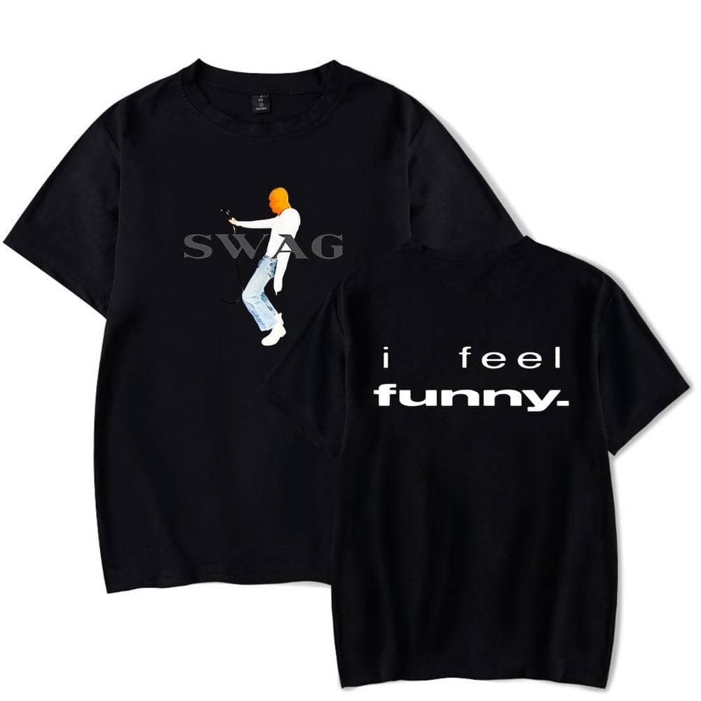 Swag casual black graphic t-shirt with funny text and modern design.
