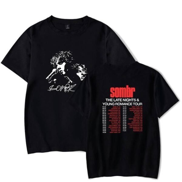 Somb r band tour black t-shirt with concert dates and graphics, high quality cheap merchandise for music fans.