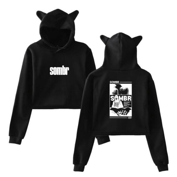Sombro black hoodies with unique graphic print and cat ear hoods, perfect for stylish and affordable streetwear. high-quality, trendy, and budget-friendly merchandise for fashion-forward individuals.