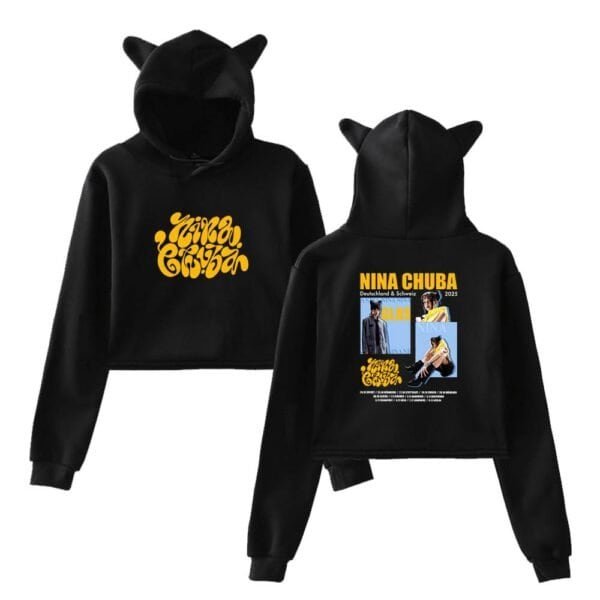 Bright yellow "YIN YANG CHUAN" logo hoodie with playful font on the front and a stylish graphic design featuring Nina Chuba on the back, perfect for fans of high-quality, affordable merchandise.