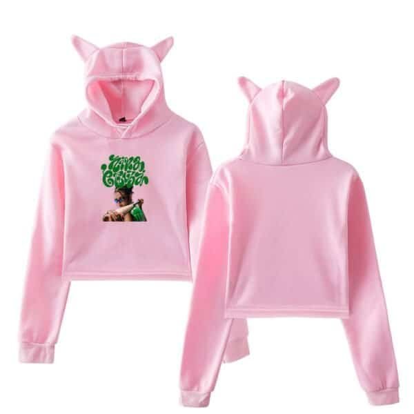 Comfy pink hoodie set with cat ears and trendy graphic design, perfect for stylish casual wear.