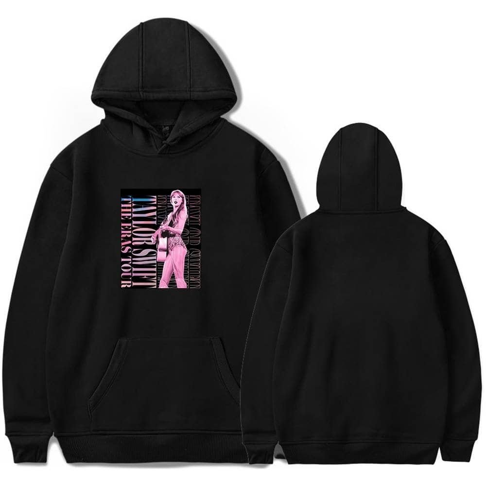Stylish black hoodie featuring a high-quality print of Miley Cyrus, perfect for fans seeking affordable, trendy merchandise. Ideal for everyday wear or concert trips.