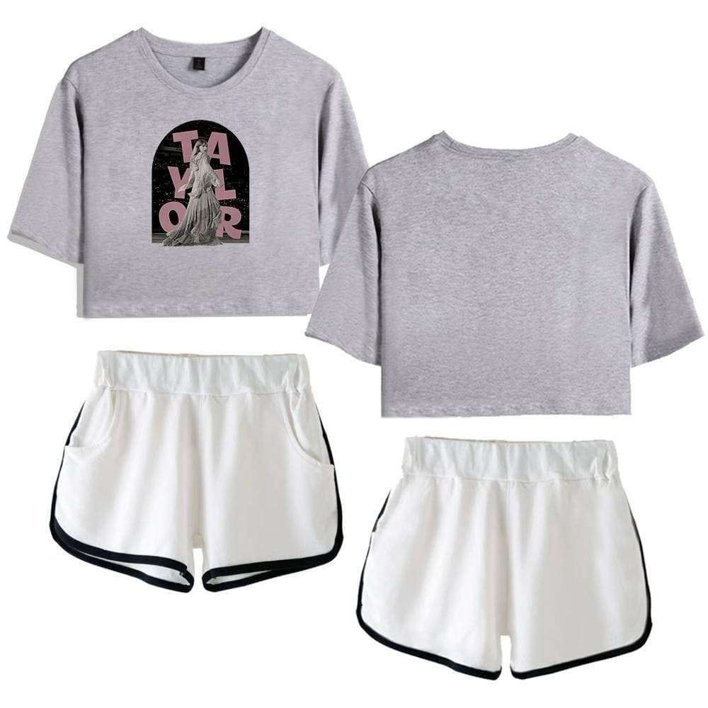 Affordable high-quality matching gray crop tops and white shorts set for casual or athletic wear. Stylish, comfortable, and budget-friendly for everyday fashion.