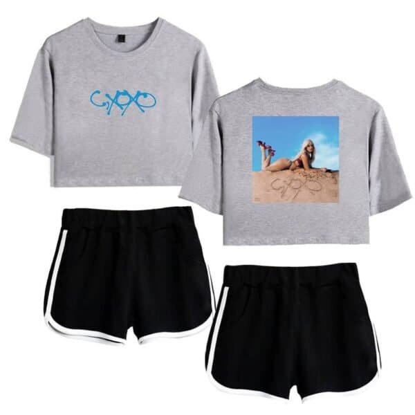 Comfortable graphic sweatshirt with stylish design and casual black shorts, perfect for affordable high-quality casual wear.