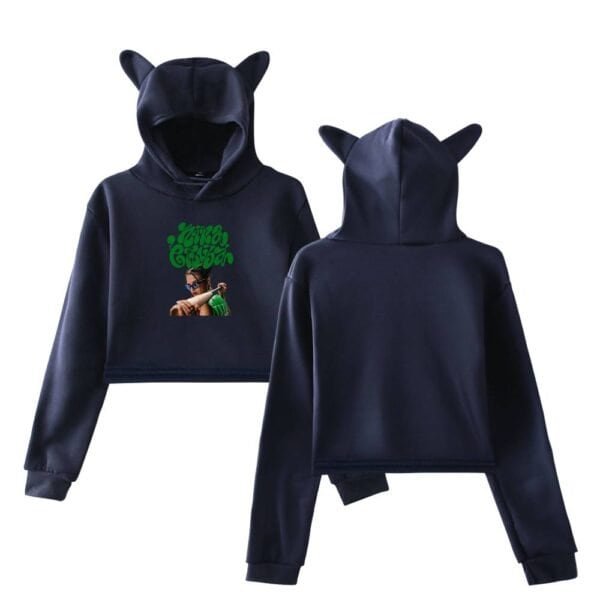 High-quality black hoodie set with cute animal ears on the hood, featuring a vibrant graphic print on the front, perfect for stylish and affordable kids' streetwear.