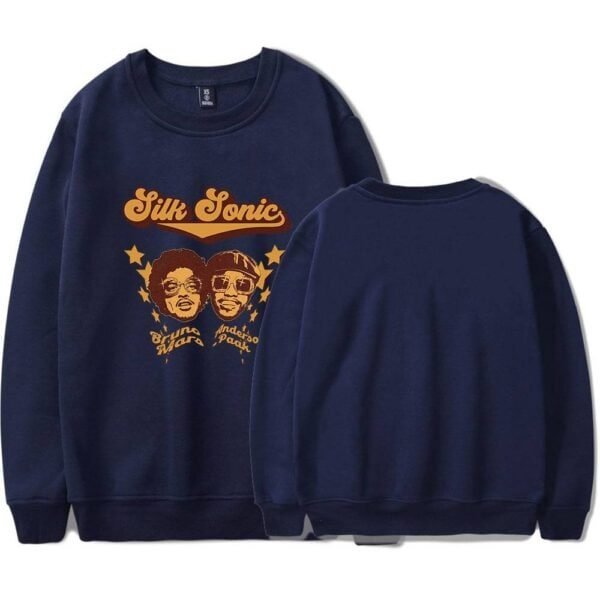 Silk sonic sweatshirt with graphic design of Bruno Mars and Anderson .Paak, high quality and affordable, perfect for music fans and casual wear.