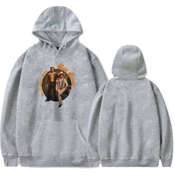 Affordable high-quality custom hoodie featuring a stylish graphic design of two fashionable individuals, perfect for fans of retro and vintage styles. Made from comfortable, durable material.