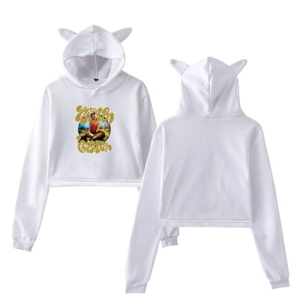 Youth hoodie with animal ears, white, featuring a colorful graphic and bold text for a trendy, fun look, perfect for casual wear or making a style statement.