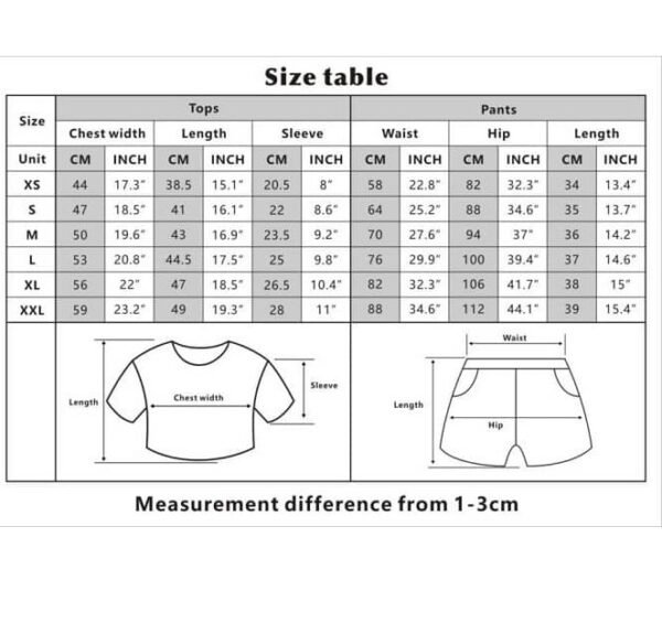Cheap high quality merch with size chart and illustrations of clothing measurements for apparel items.